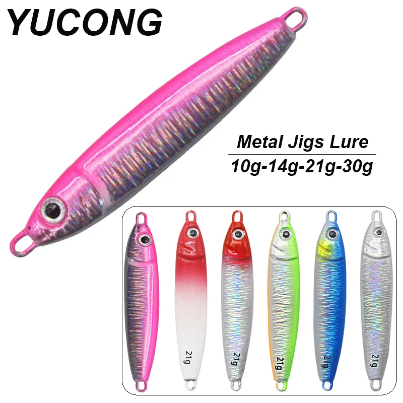 YUCONG 1PX Metal Fishing Lure 10-14-21-30g Micro Jigs Spoon S-Shape Trolling Jigging Bait Sinking Hard Wobbler Cebos Pesca Isca