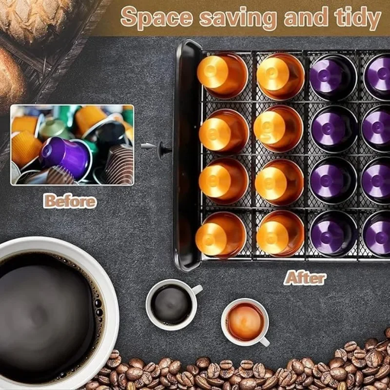 40 Pod Coffee Capsule Storage Box Large Capacity Drawer Design Dustproof Capsule Storage Box for Cafe Office Home Restaurants