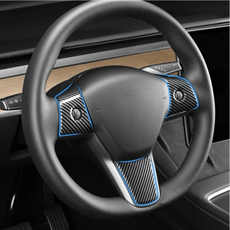 3 pz per Tesla Model 3 Y 2017-2022 Car volante decorazione patch copertura ABS opaco adesivi in fibra di carbonio accessori Auto