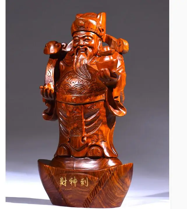 large HOME Company store bring in wealth making money The God of wealth Buddha Handmade Yellow pear wood carving God statue
