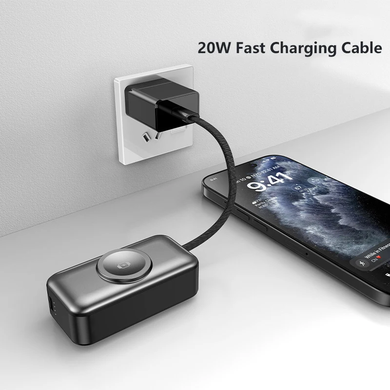 

Беспроводное зарядное устройство с магнитным аккумулятором емкостью 5000 мАч для Apple Watch 9, 8, 7, 6, 5, внешний аккумулятор Powerbank с кабелем USB-C для iPhone 16