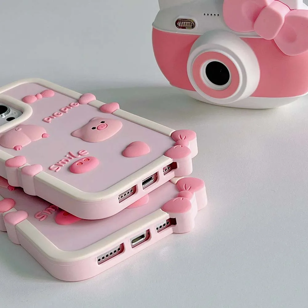 3D Love Pig Case For iPhone 15 14 13 12 11 X S XR 7 8 SE Pro Max Plus Cute Lovely Shockproof Soft Silicone Cover Skin