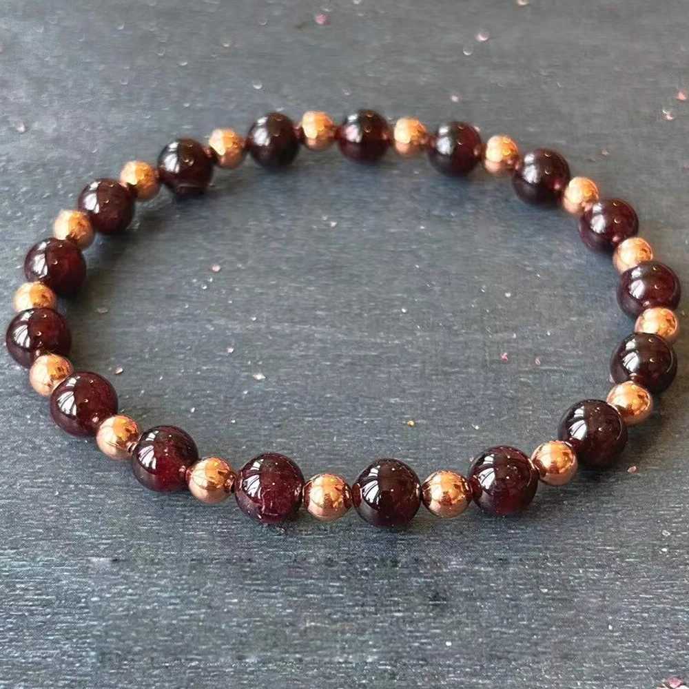 

MG1966 6 MM Garnet & Untreated Copper Wrist Mala Bracelet Spiritual Road Opener Blocks Crystal Gemstone Jewelry