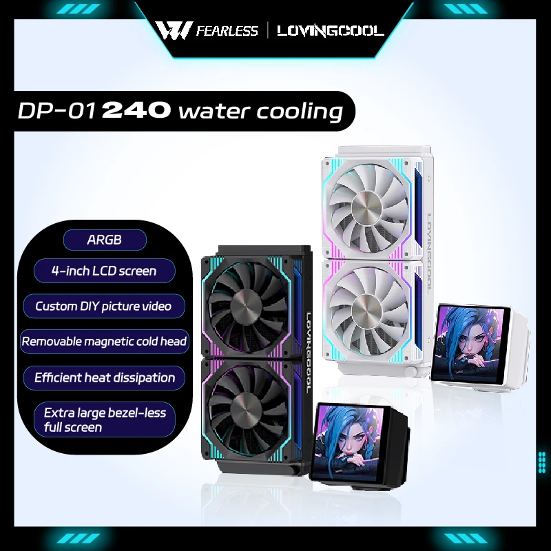 

LOVINGCOOL DP-01 240, универсальный кулер для воды, экран радиатора процессора, сделай сам, 4,0-дюймовый супер большой безрамный магнитный полноэкранный экран