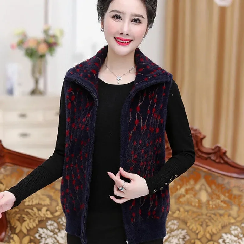 

Middle-Aged Elderly Mink Velvet Vest Coat Women 2025 Autumn Winter New Sleeveless Jacket Fashion Padded Waistcoat Outwear Female