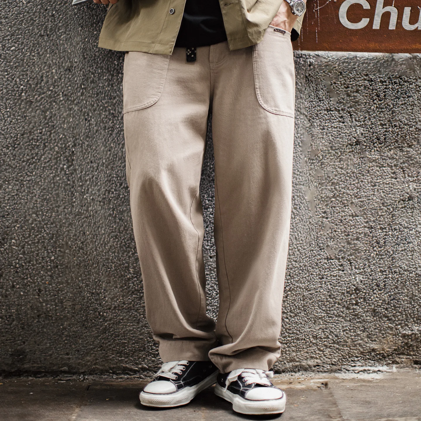 Maden Men's Baker Pants Khaki Fatigue Pants Straight Leg Utility Trousers Boro Detail Old Money Workwear Casual Pants Fall