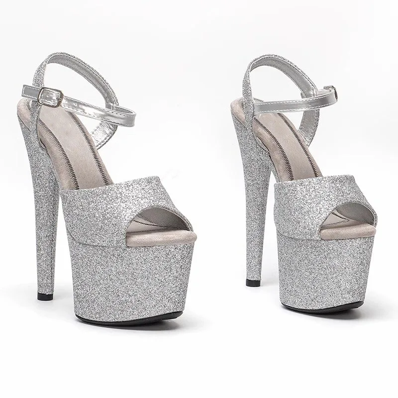 

Peep Toe 17CM/7inches Glitter Upper Plating Platform Sexy High Heels Sandals Pole Dance Shoes 004