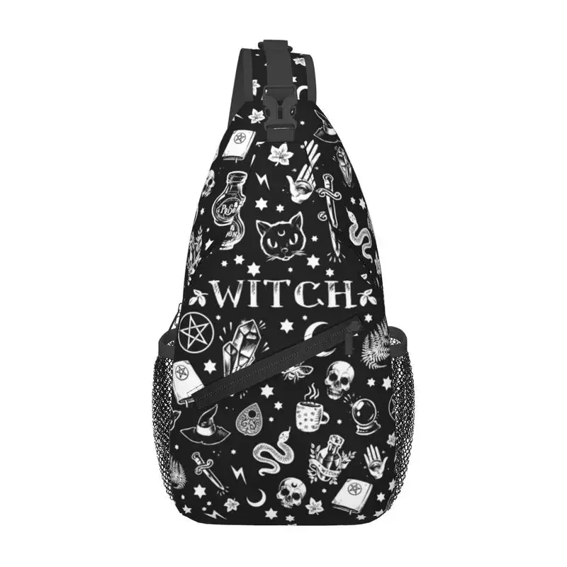 Halloween Occult Gothic Magic Witch Pattern Sling Bags Men Shoulder Crossbody Chest Backpack Travel Hiking Daypack