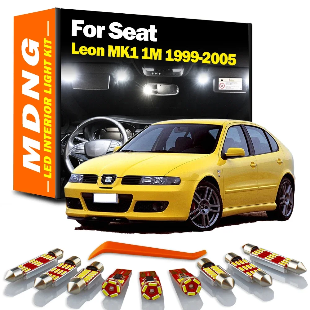 MDNG 14Pcs Sun Visor Lamp For Seat Leon MK1 1M 1999 2000 2001 2002 2003 2004 2005 LED Interior Dome Map Door Light Kit Car Bulbs