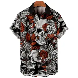 Hawaiian Summer Horror Skull Shirts For Men Vintage Casual 3d Print Rocker Gothic Rockabilly Short Sleeve Top Imported Clothing