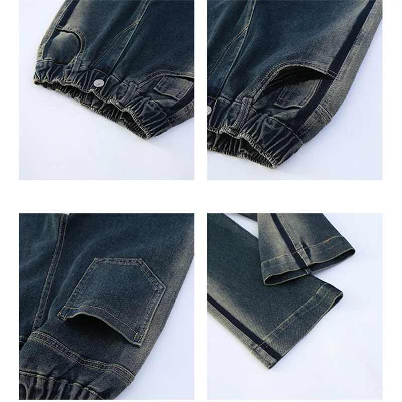 Child Vintage Dark Blue Jeans with Side Stripe For Girl Fashion Slim Fit Denim Pants Teenage Kids Casual Straight Jeans Trousers