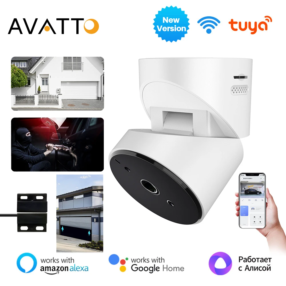 

AVATTO Tuya WiFi Smart Garage Camera Wireless Remote Control Sensor Night Vision Monitor Message Alert For Alexa Google Home