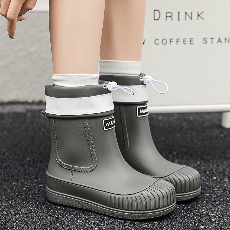 Women's Motorcycle Rain Boots Mid-calf Boots Outdoor Fashionable Wear-resistant Rubber Shoes Cycling Waterproof Cinch Overshoes