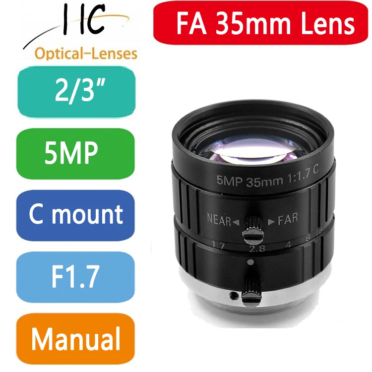 

5MP CCTV Camera Lens 35mm F1.7 Aperture 2/3"; Image Format Mount C Industrial Security Road monitoring