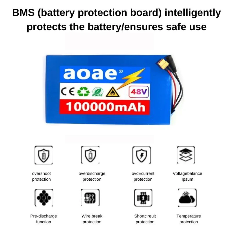 48V 100ah 13s8p lithium-ion battery pack 48V 100000mAh 2000W electric battery, built-in 50A BMS+chargerr