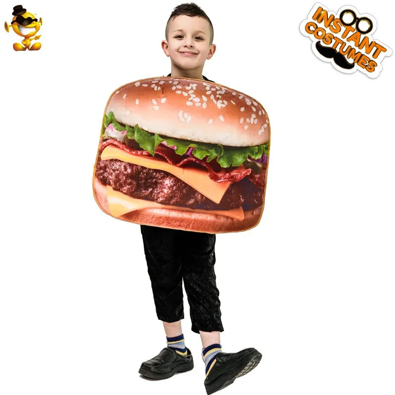 

loween Children's Tri-or-Treat Burger Funny Food Par Costume Stage Performance Outfit Small Kids' Masquerade Apparel