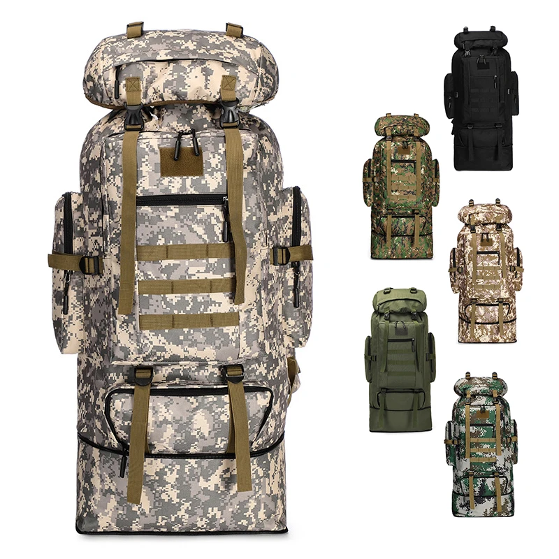 100L Hiking Bag Camouflage Tactical Backpack Large Capacity Outdoor Rucksack Expandable Climbing Backpacks Camping Backpacks