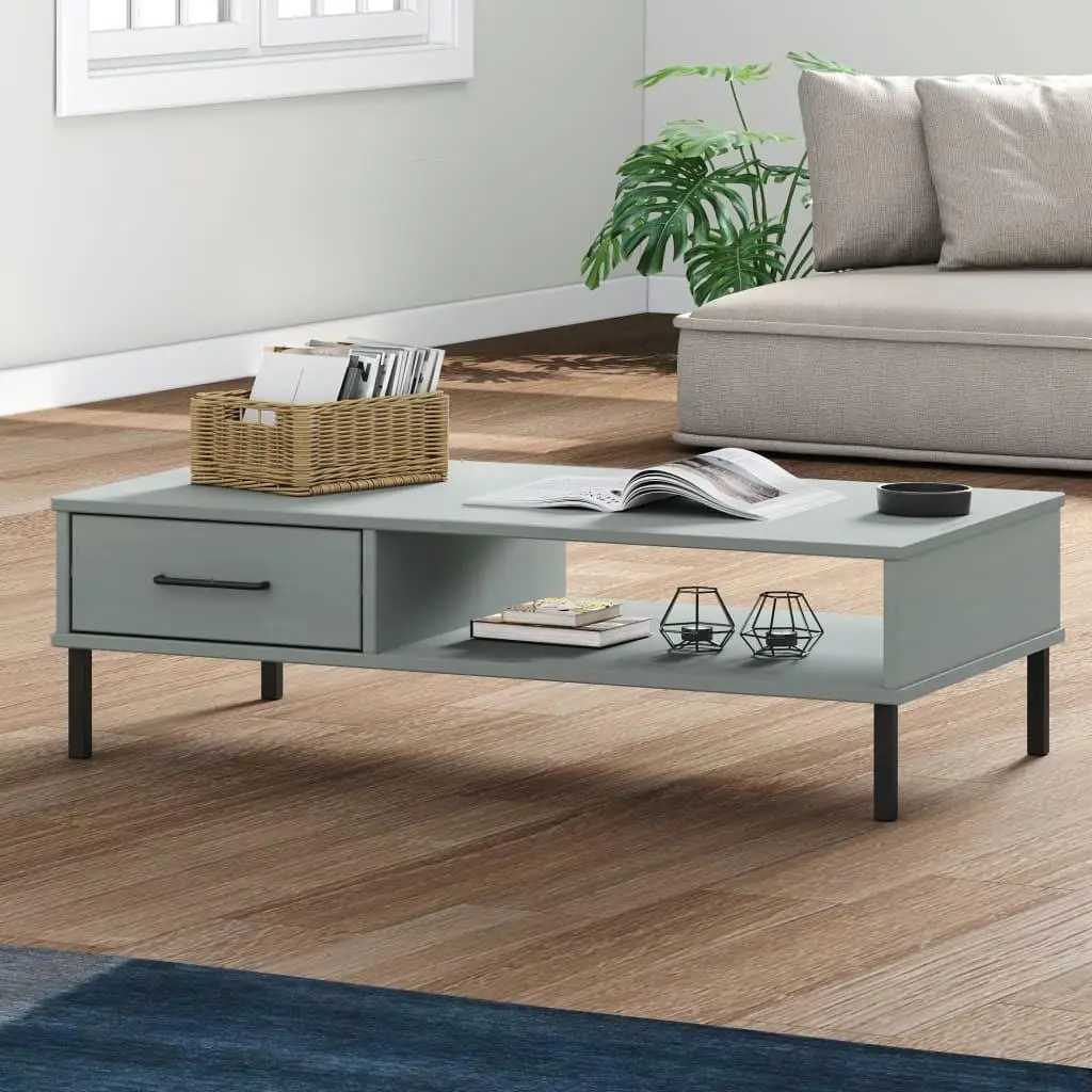 OSLO Grey Solid Wood Pine Coffee Table with Sturdy Metal Legs - Stylish & Durable