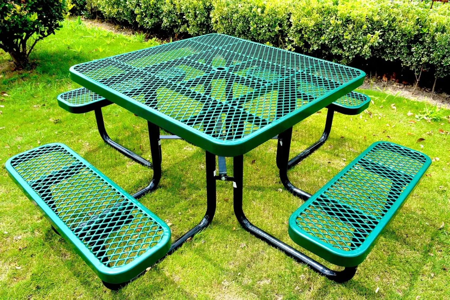 Mesa de piquenique quadrada de aço de 46", expansível, mesa externa de metal (verde)