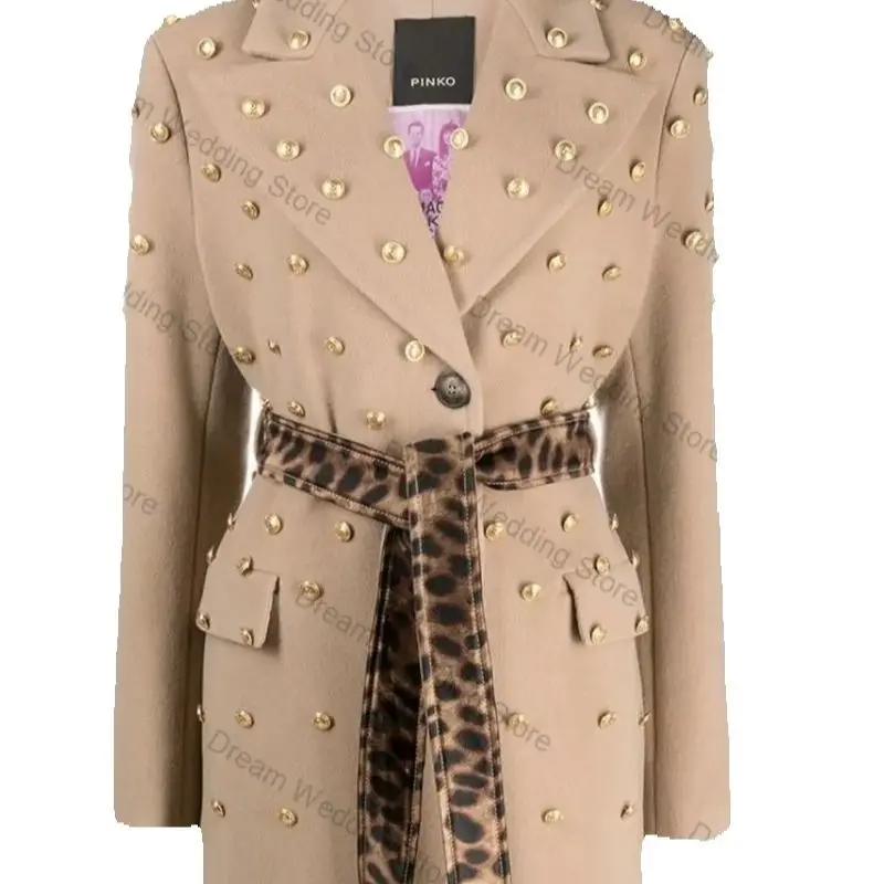 

Cashmere Khaki Women Suit 1 Pcs Blazer Winter Wool Prom Dress Gold Buttons Formal Office Lady Jacket Customized Wedding Coat