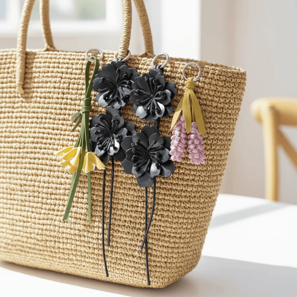 Lovely Purple Pu Leather Flower Pendant Hanger Lavender Pu Flower Keychain Weave Creative Bag Charm Luggage Accessories