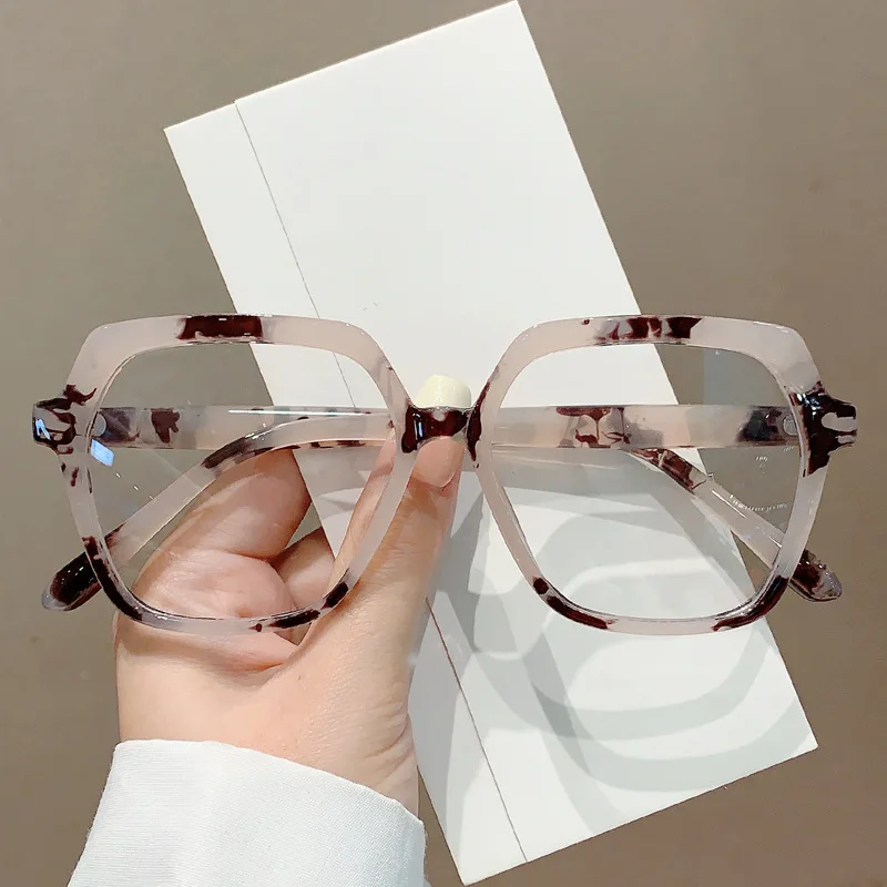 Vintage Anti Blue Light Optical Square Glasses Myopia Prescription Big Frame Women Luxury Brand Designer Double Color Eyewear