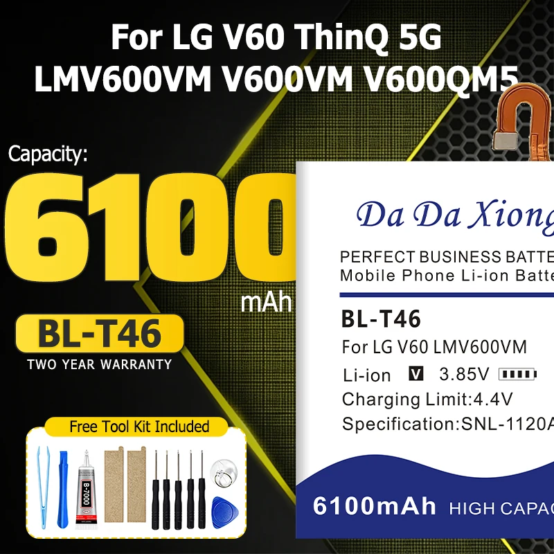 DaDaXiong BL-T46 6100mAh NEW Battery for LG V60 ThinQ 5G LMV600VM V600VM V600QM5 Batteries + Tools