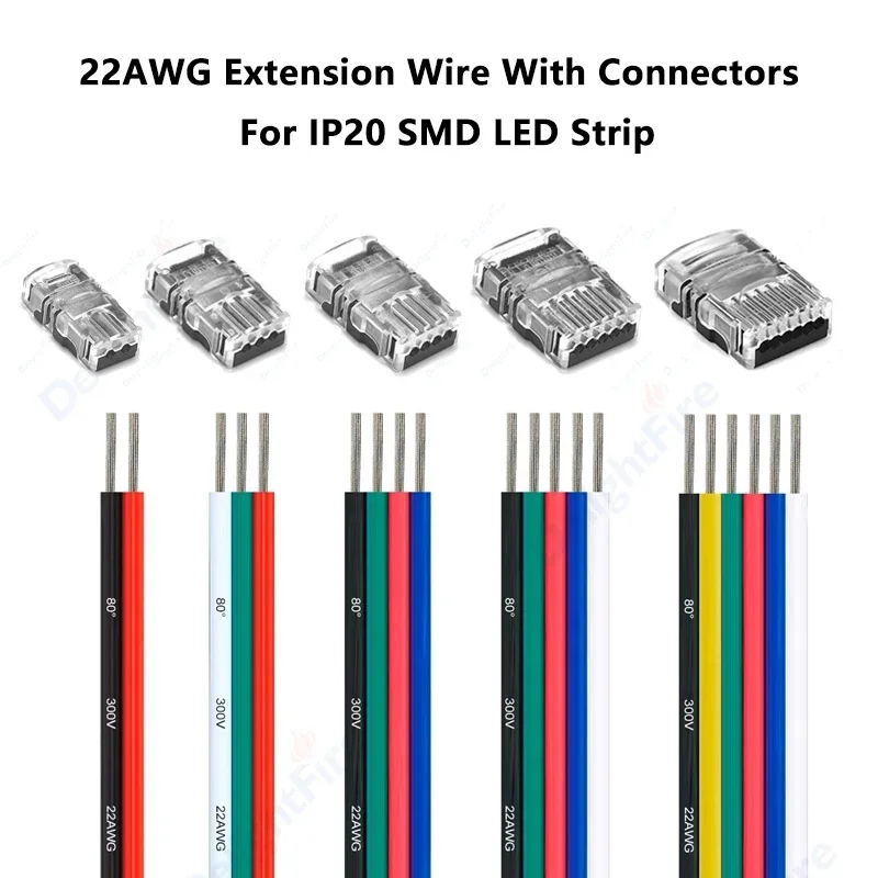 5M LED Extension Wire With 5pcs Strip To Wire Connectors 2/3/4/5/6pin Solderless Strip Connector ForSMD 24V 12V RGB LED Strip