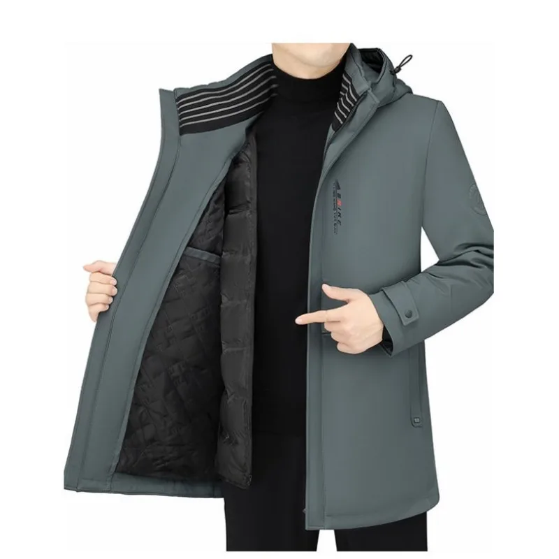 2023 neue Herren Daunen jacke Wintermantel mittellange lose abnehmbare Innenfutter Parkas verdicken warme Outwear Kapuzen mantel