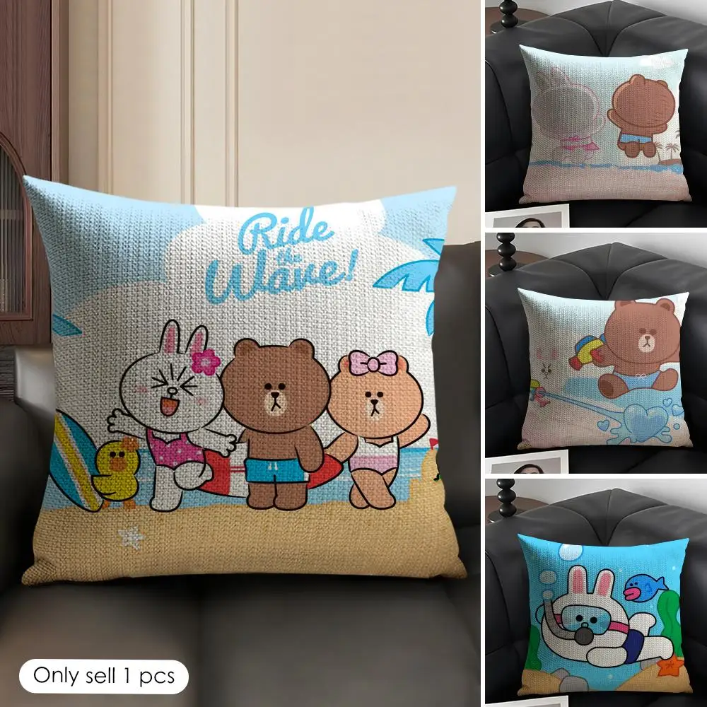 KINGDOM L-LINE F-Friends Cushion Cover Natural Linen Organic Fabric Double-Sided Printing Sofa Home Decor Gift Pillow Case