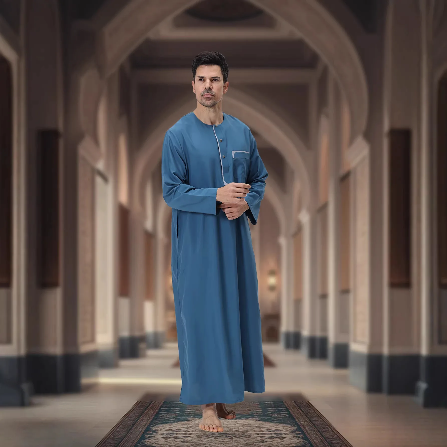 

Новые мужские свободные мусульманские халаты, этнические халаты с круглым воротником в арабском стиле, одежда для Ближнего Востока, тоба, джубба, мужская винтажная одежда на все сезоны