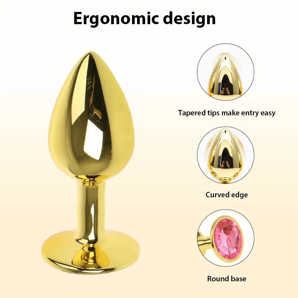 금속 라운드 다이아몬드 애널 플러그 골드 도금 크리스탈 주얼리, 엉덩이 플러그, 에로틱 제품, 남성 및 여성용, 엉덩이 포인트 마사지, 3 사이즈