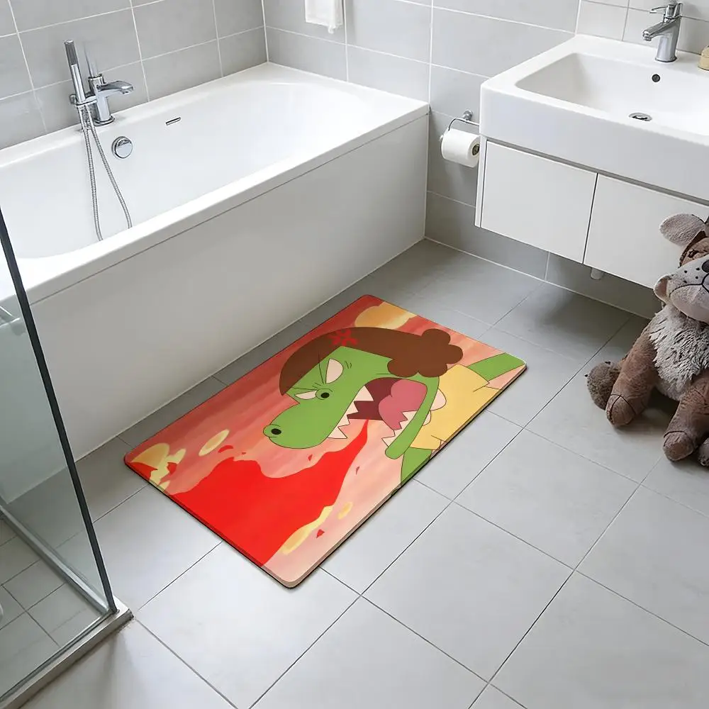 Cute Cartoon D-Dino Girl G-Gauko Floor Mat Absorbent Floor Mat Non-Slip Entrance Rug for Bathrooms Restrooms and Toilets