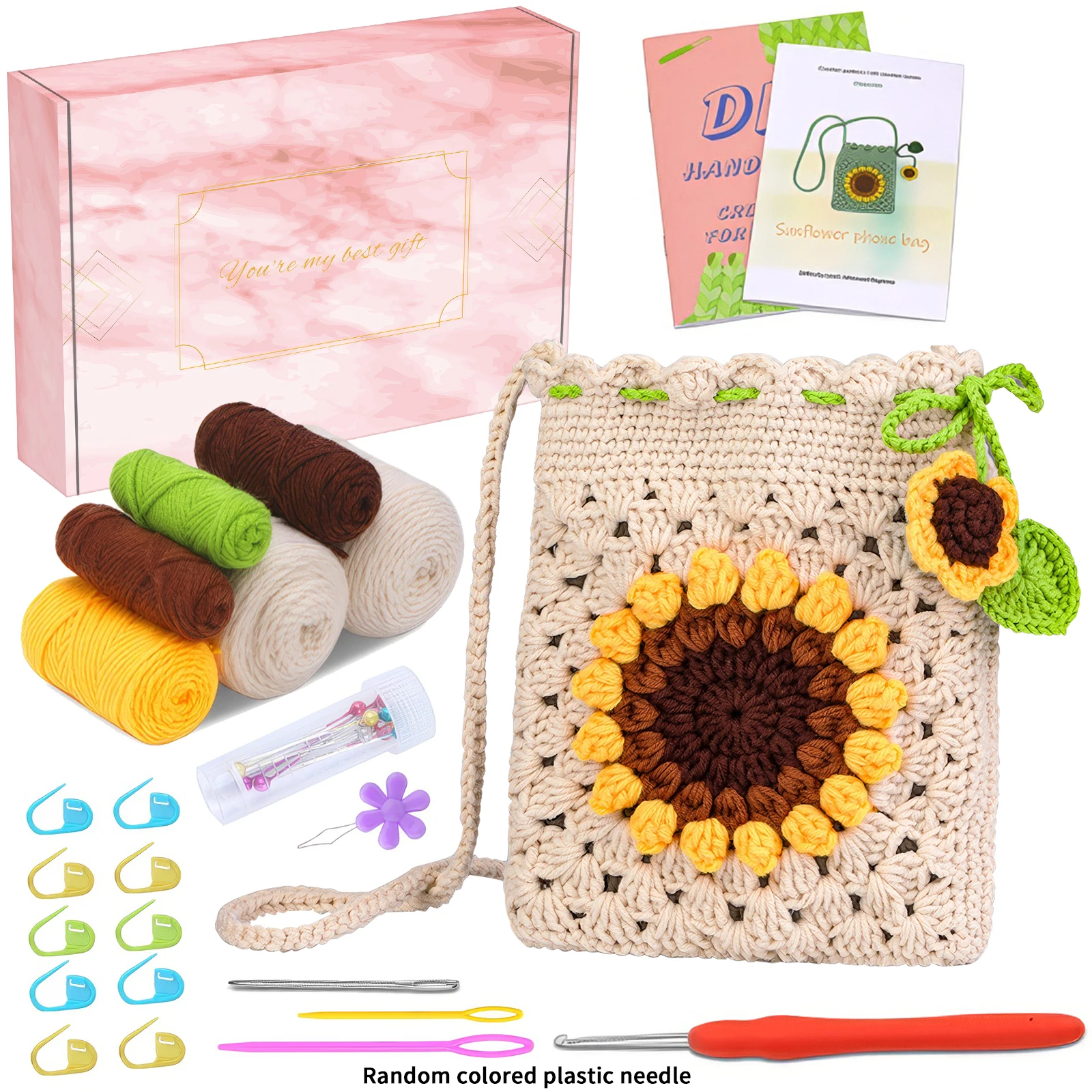 Beige shoulder bag Bag Beginner Crochet Kit, Crochet Animal Kit for Beginners Include Videos Tutorials, Yarn, Stuffing