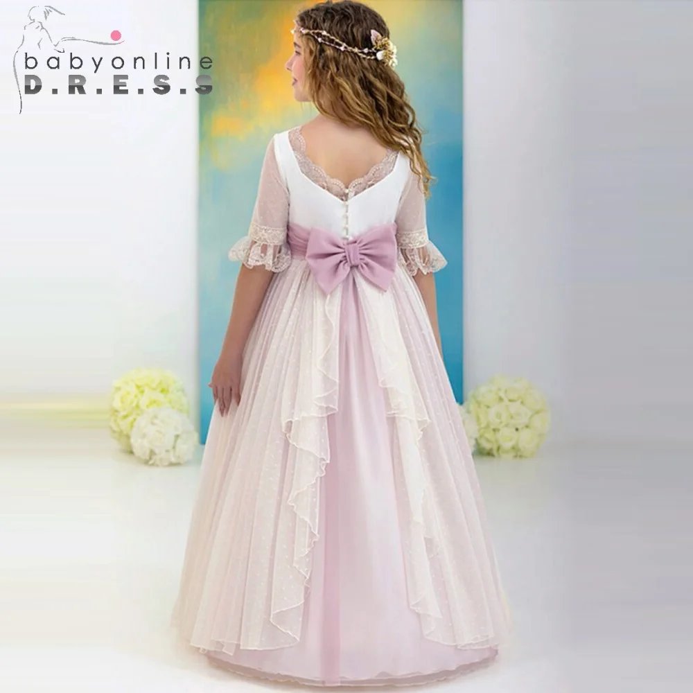 long sleeve communion dress Couronne de Fleur Luxury First This dress is perfect for first communion Long Sleeve White Toddler First