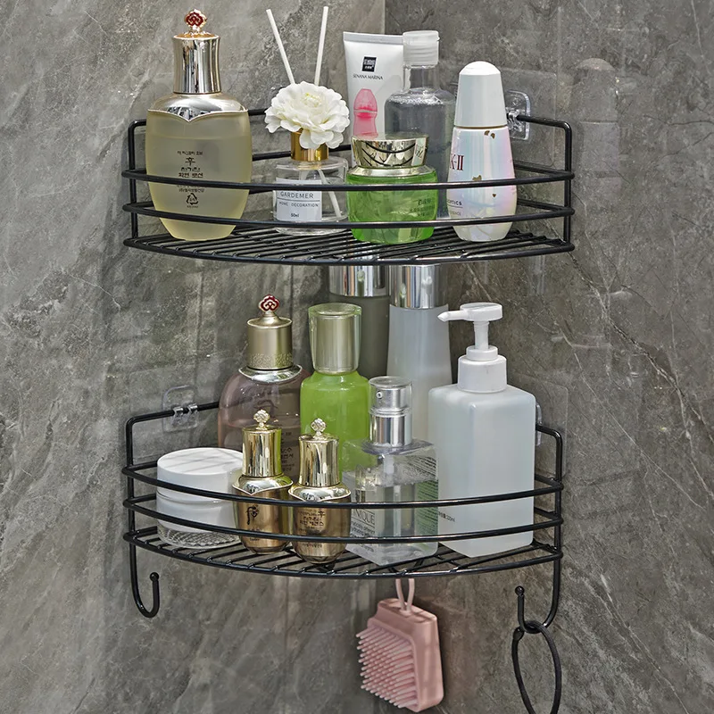 Bathroom Shelf Wall Mounted Corner Storage Shelves Shampoo Holder Cosmetic Rack Iron Shower Drain Basket Bathroom Organizer