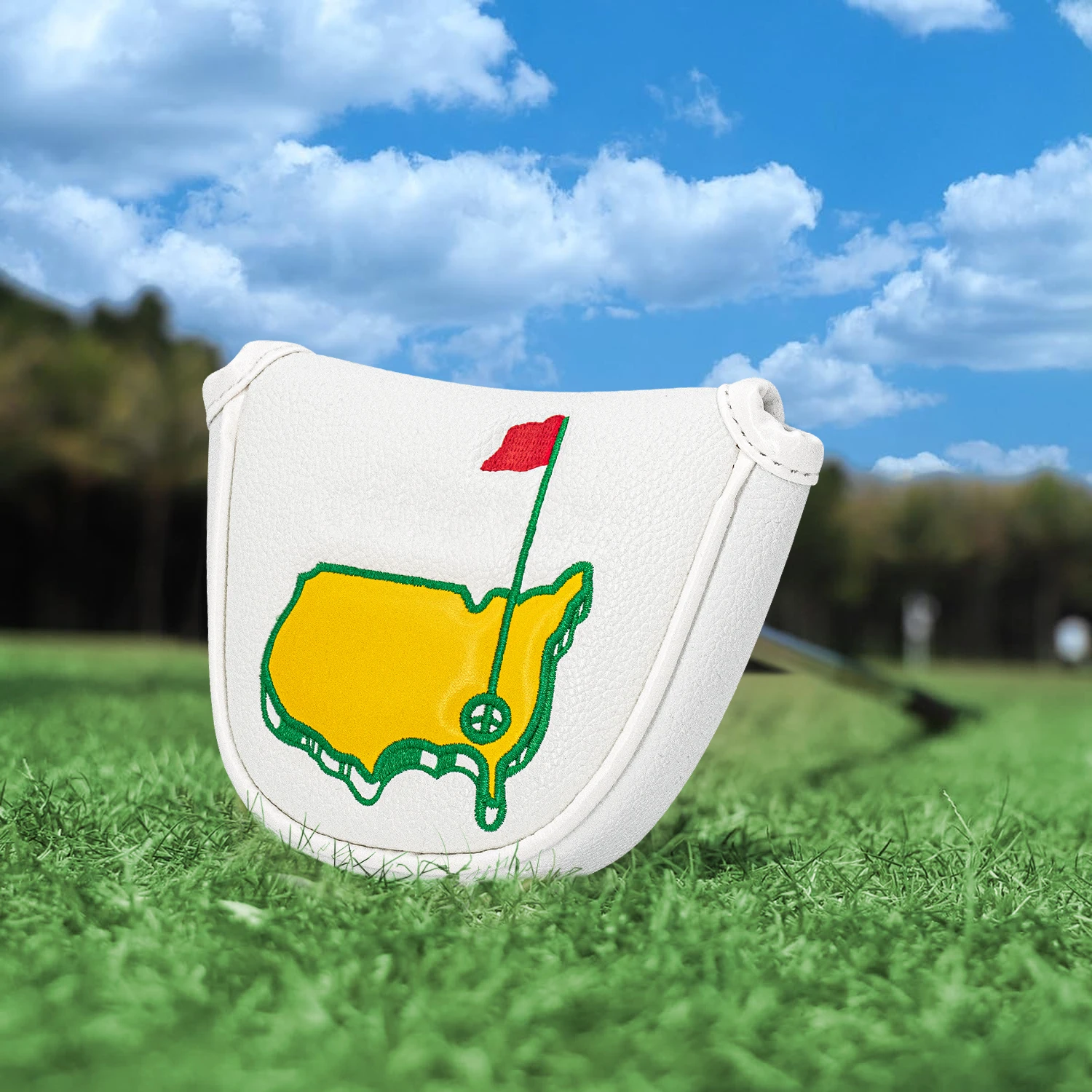 1pc Green Pattern Semi-Circular Mallet Putter Headcover, Soft & Durable PU Golf Club Headcover view 3