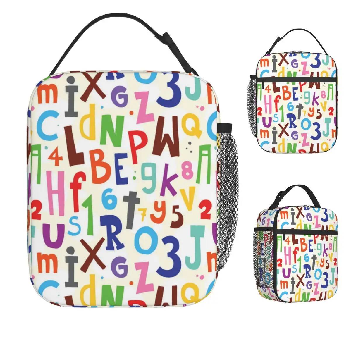 Alphabet Pattern Seamless Lunch Bag Fun Lunch Box For Women Office Convenient Cooler Bag Print Thermal Tote Handbags
