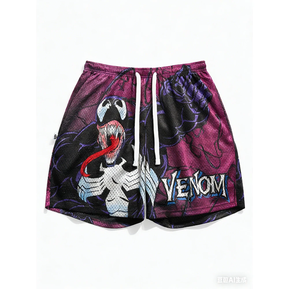 

Новые летние шорты Marvel Venom Symbiote 2026 года: ретро-стиль, унисекс, повседневные, оверсайз, дышащие, быстросохнущие, спортивные ﻿