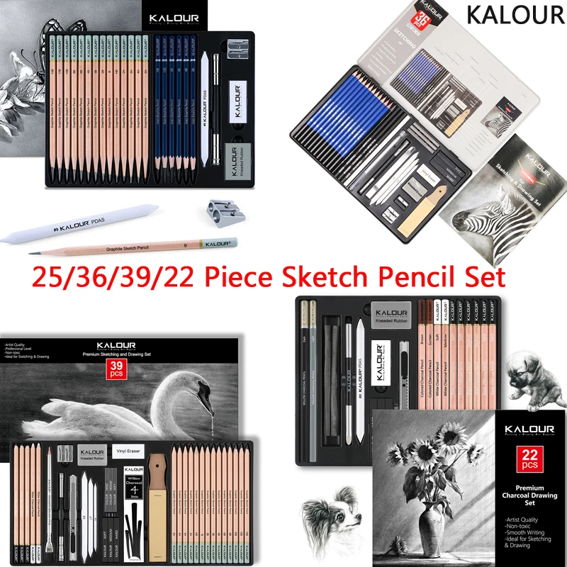 

KALOUR 25pc Matte&Regular Sketch Pencil Set,5H-12B Professional Artist Drawing Kit Include Eraser&Sharpener ForSketching&Shading