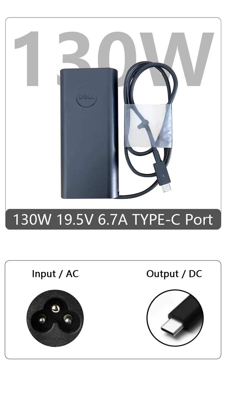 Original Dell 130W USB-C/USB Type C Replacement AC Adapter for Precision 5530 ,XPS 15 9575 Model DA130PM170,HA130PM170