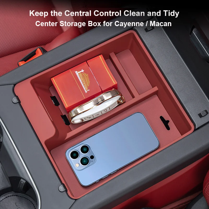 For Porsche Cayenne Macan Car Center Console Storage Box Tray Central Armrest Organizer Case Door Storage Interior Accessories