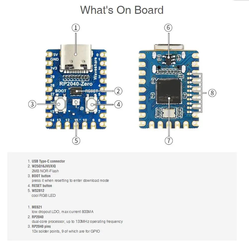 

Pi PICO Development Board Module RP2040-Zero Mini Microcontroller Dual-core M0 Cortex Processor A6P5