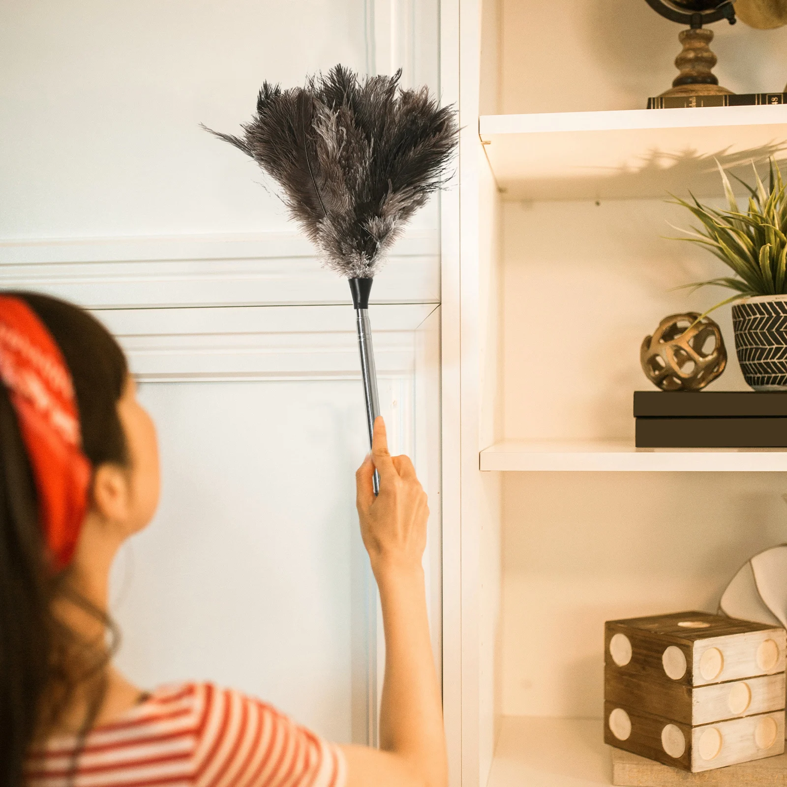 

Telescoping Long Handle Plume Duster Reusable Brush for Ceiling Fans High Ceilings Furniture Elegant Home Office Cleaning Tool