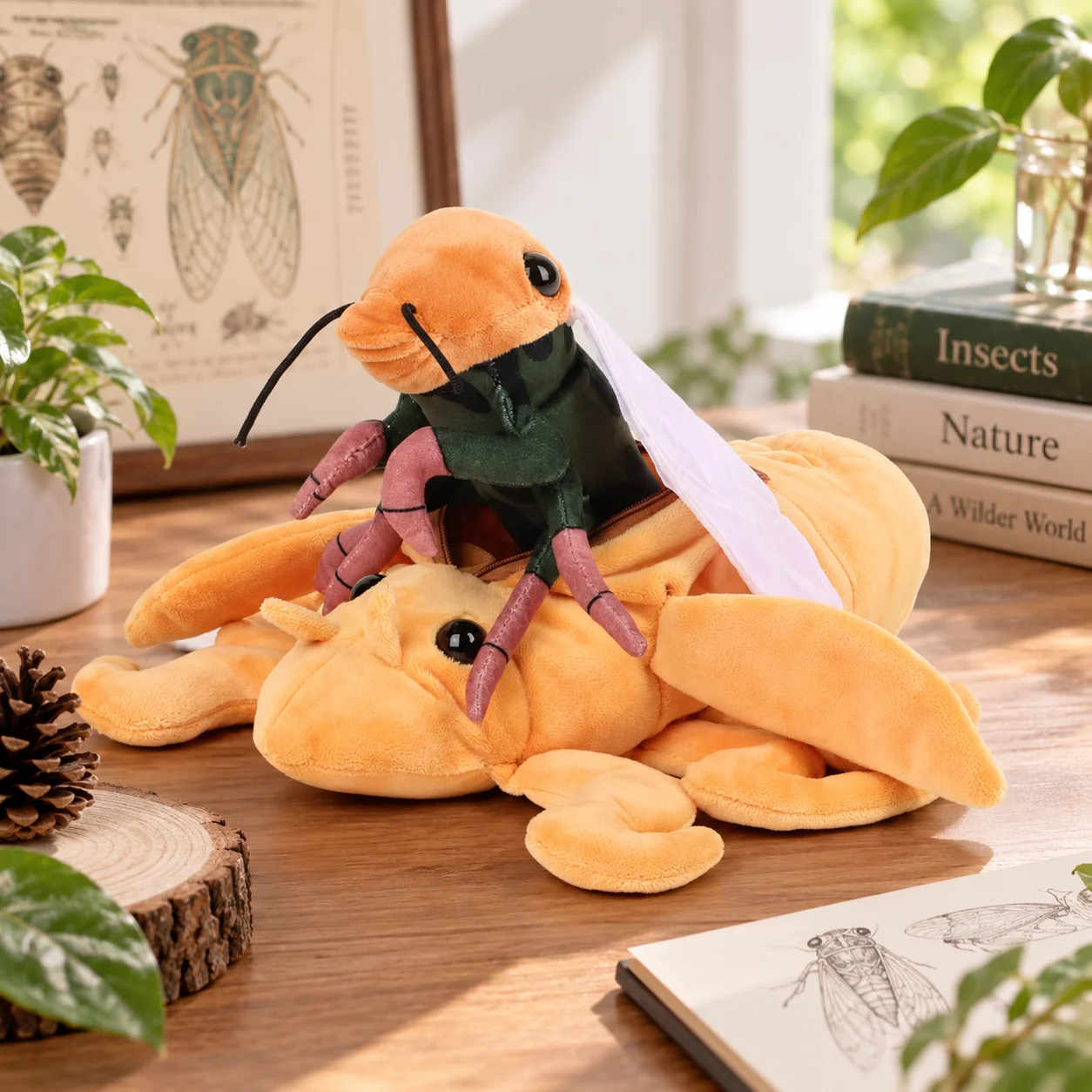 Molting Cicada Plush Toy Cicada Nymph Molt Stuffed Doll Insect Bug Plush For Biology Christmas Birthday Gift