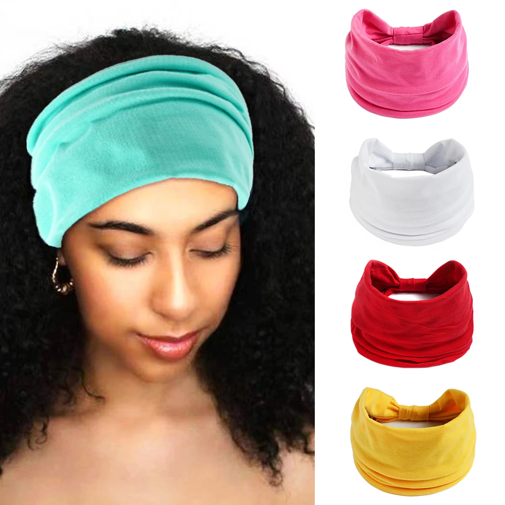 Turban Headwrap Solid Color Knot Wide Headbands for Women Soft Cotton Sports Elastic Hair Bands Accessories Yoga Bandana Bandage