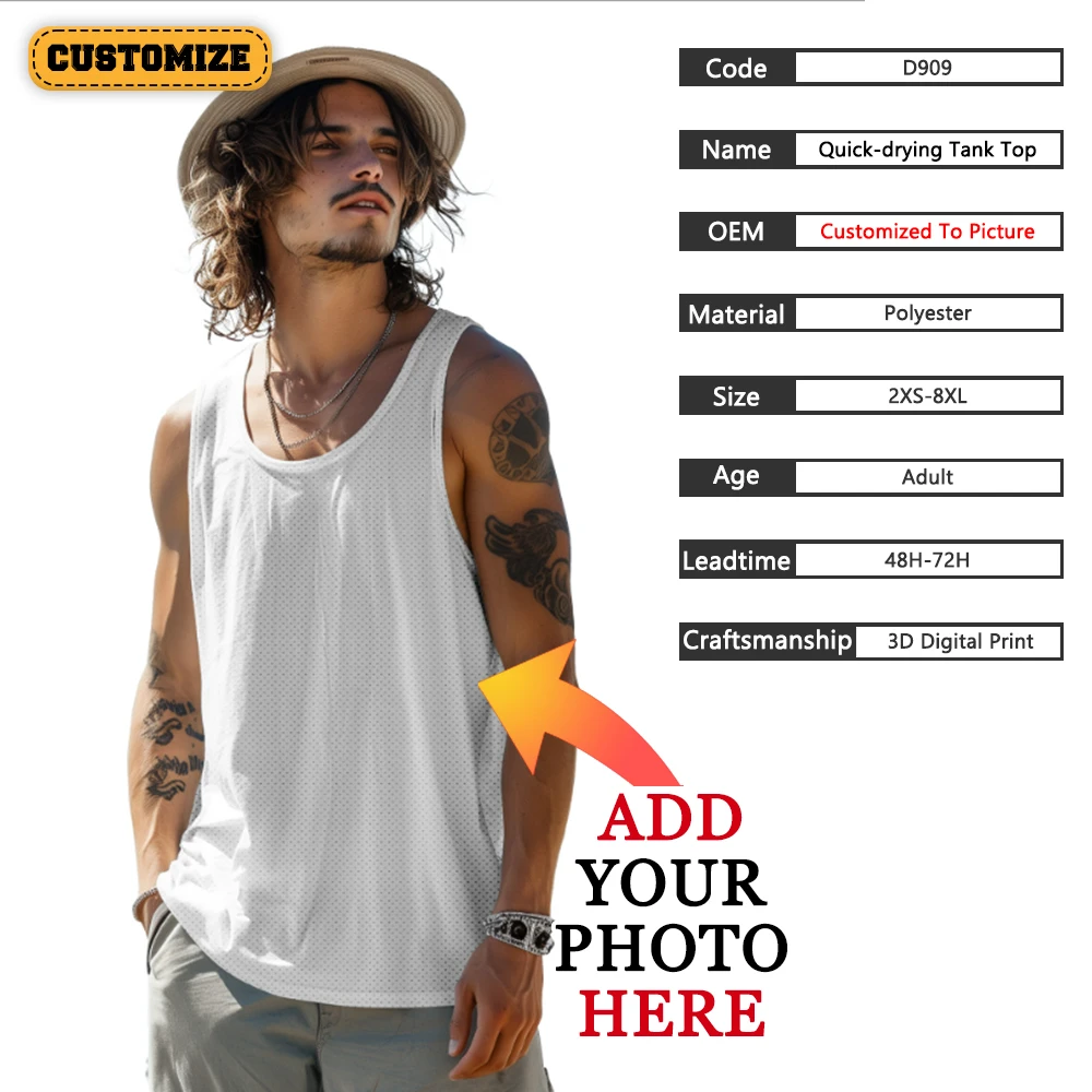 Custom Men's Tank Tops Summer Camiseta Gym Hombre Vest Tops Full Print Design Personalized Gift