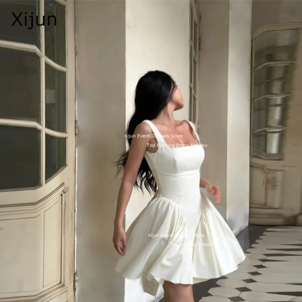 Xijun White Sexy Short PromDresses Square Collar A-Line Back Bow Wedding Dresses Formal Evening Dresses Princess Birthday Party