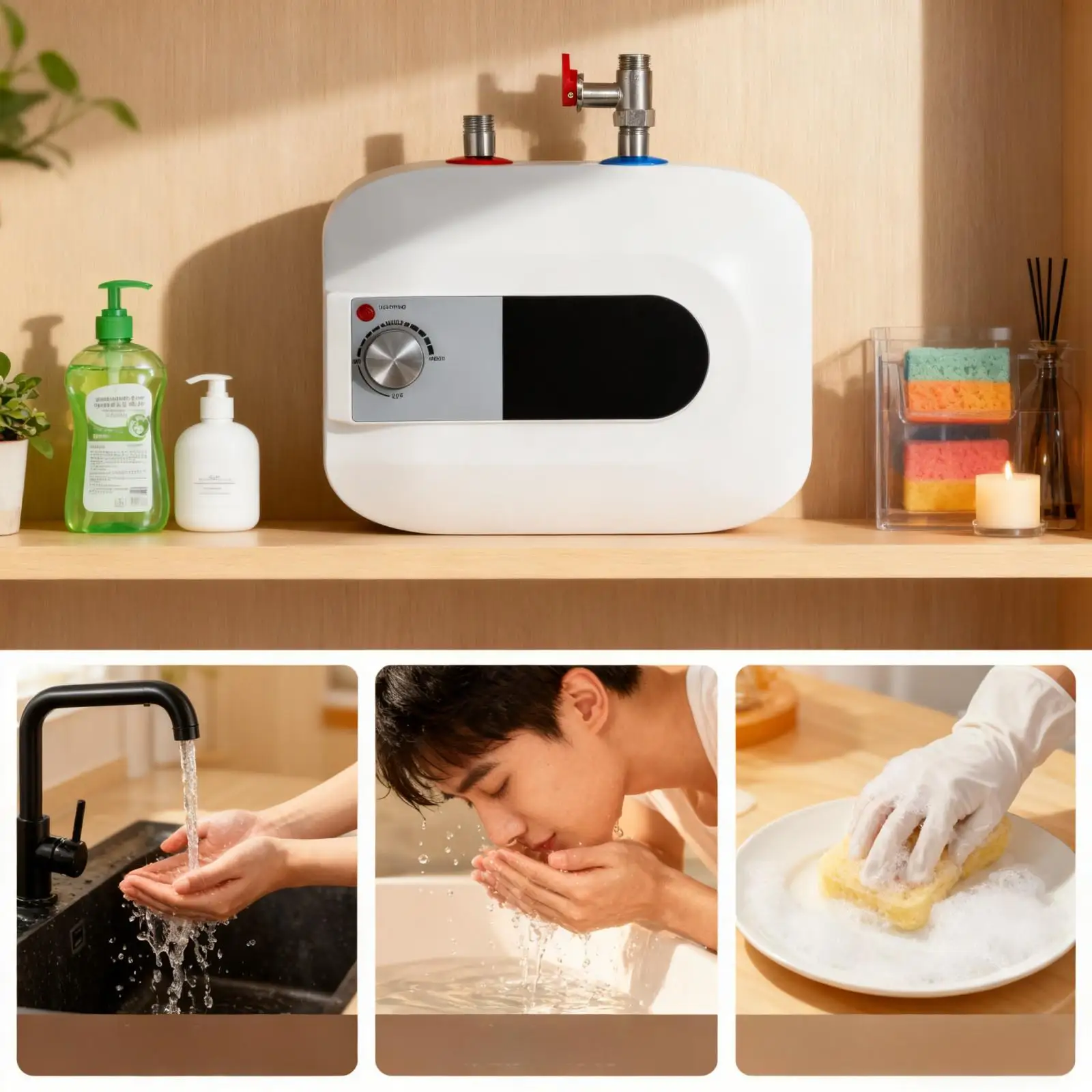 Calentador de agua de almacenamiento blanco E29 6L aguas arriba 220V 1500W calentador de agua eléctrico con pantalla para fregaderos cocina baños RVs, etc.