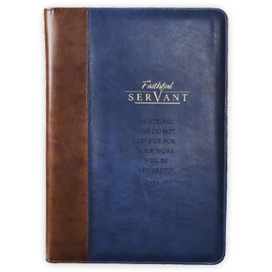 Christliche Kunstgeschenke, treuer Diener, 2 Chroniken, 15:7 Reißverschluss, braunes Kunstleder, Padfolio/Portfolio-Ordner, Notizblock mit Einzelstück